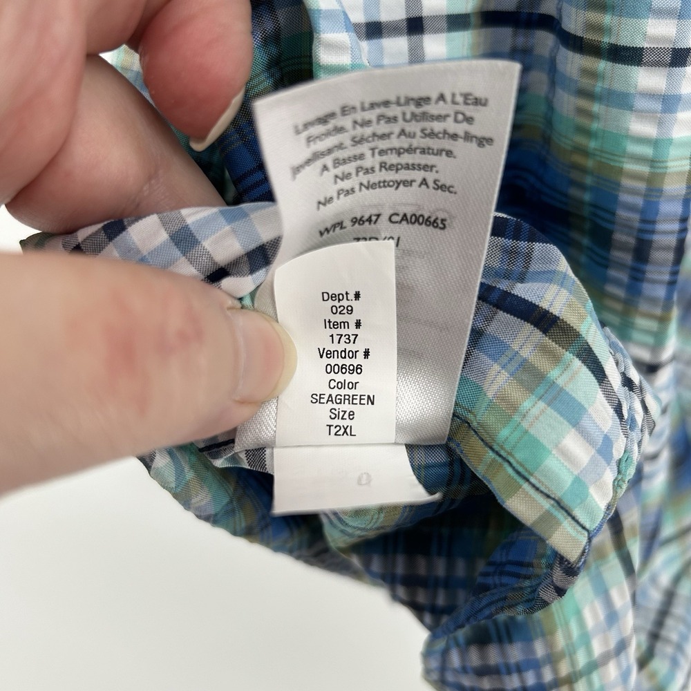 Eddie Bauer Shirt Mens 2XL Tall Sea Green Plaid Outdoor Hiking Performance Camp - Picture 6 of 9
